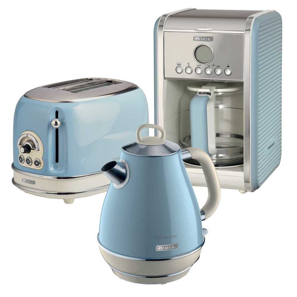 Ariete Retro Style Jug Kettle, Toaster & Coffee Machine, Blue Go Shop